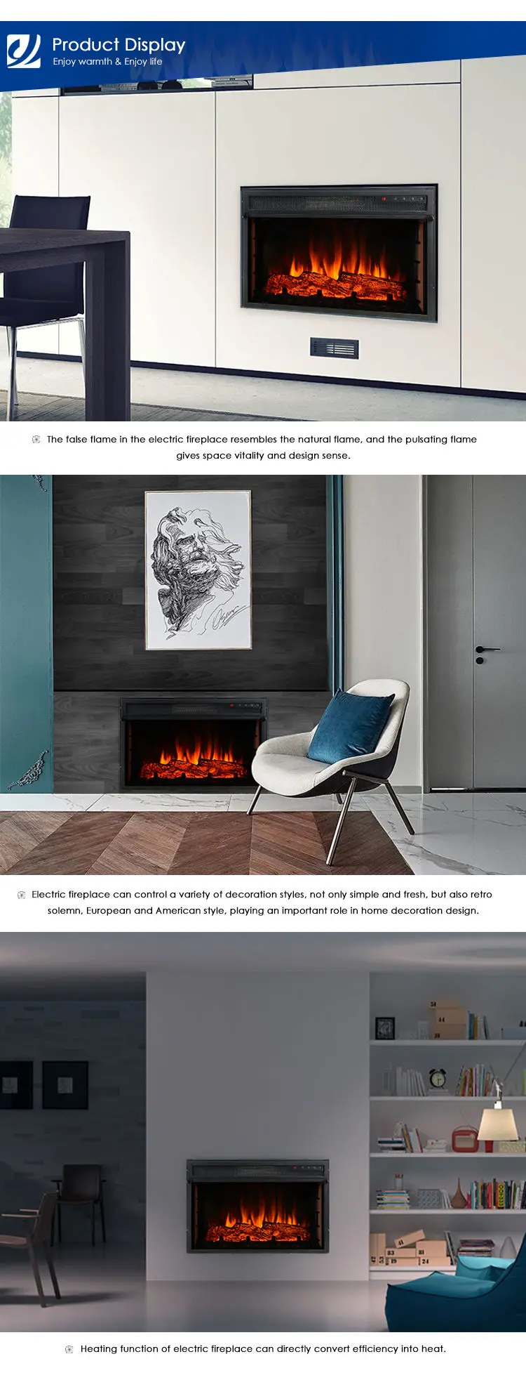 Antique design 220~240V 50Hz built-in free standing fireplace