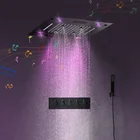 2020 New Bathroom Ceiling Mounted Smart LED Lighting Music Overhead Rainbow Waterfall Thermostatic Shower Faucet Set