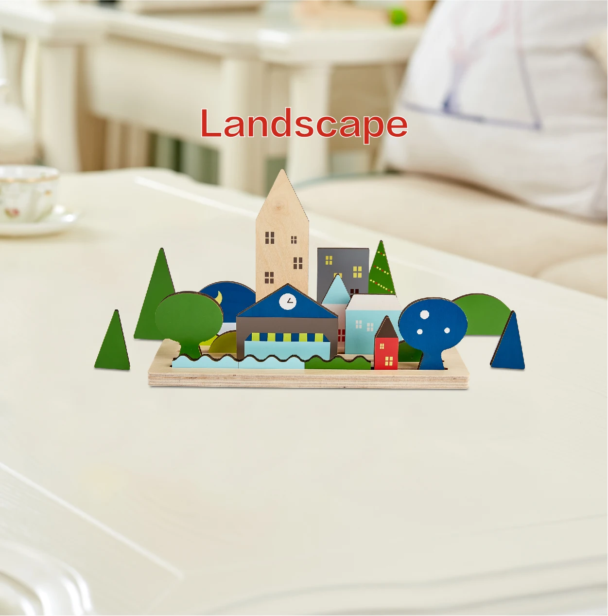Double Side Print Different Shapes Wooden Blocks Toys Diy Landscape Creative Toys