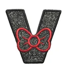 Custom iron on glue backing letter patch for baby clothing glitter embroidery patch