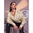 Satin Blouses Custom 2020 Femme Ruched Sleeve Satin Blouses Tops For Ladies