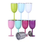 10OZ stainless steel double wall insulation goblet red wine glasses with lids