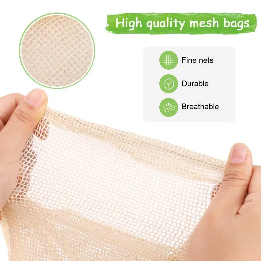 Eco-friendly reusable organic small net bag pure natural cotton mesh bags