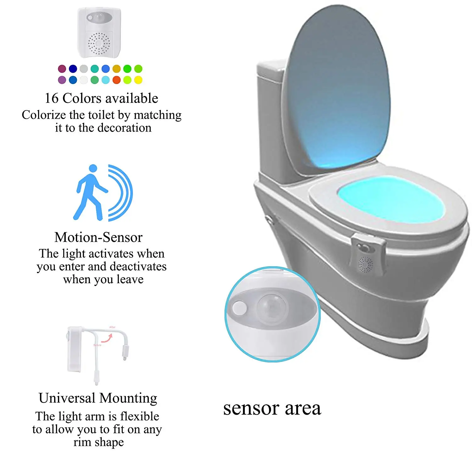 New Toilet Bowl LED Lamps 16 Color Change Lighting Motion Sensor Small LED Toilet Bowl Night Light with UV
