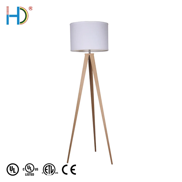 Giant Fancy Designer Round Lampshade E26 Wooden Modern Tripod Floor Lamp
