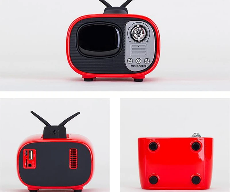Creative retro TV shaped mini portable QI charging wireless speaker home - ANKUX.COM
