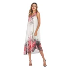 Women'S Short Sleeve Summer Chiffon One Piece Flower Print Maxi Dress