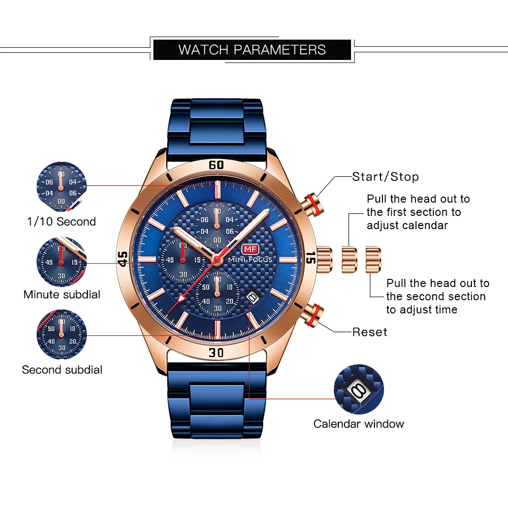Mini Focus 0283G High Quality Men Quartz Watch Stainless Steel