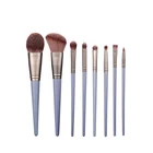 8 pieces blue haze Wooden make up brush beauty accessories fiber hair makeup brush set