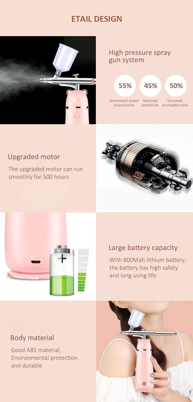 Micro-nano Moisturizing Cordless Airbrush Gun portable oxygen gun spray cordless Oxygen Injection Spray Gun