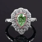 925 Sterling Silver 18k White Gold Plated 1.0ct Pear Shape Greenish Yellow Diamond Ring