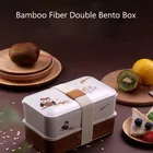 カラフルな日本エコフレンドリー竹繊維弁当と 2 層ランチボックス食品容器収納ボックス食器キャンプに設定