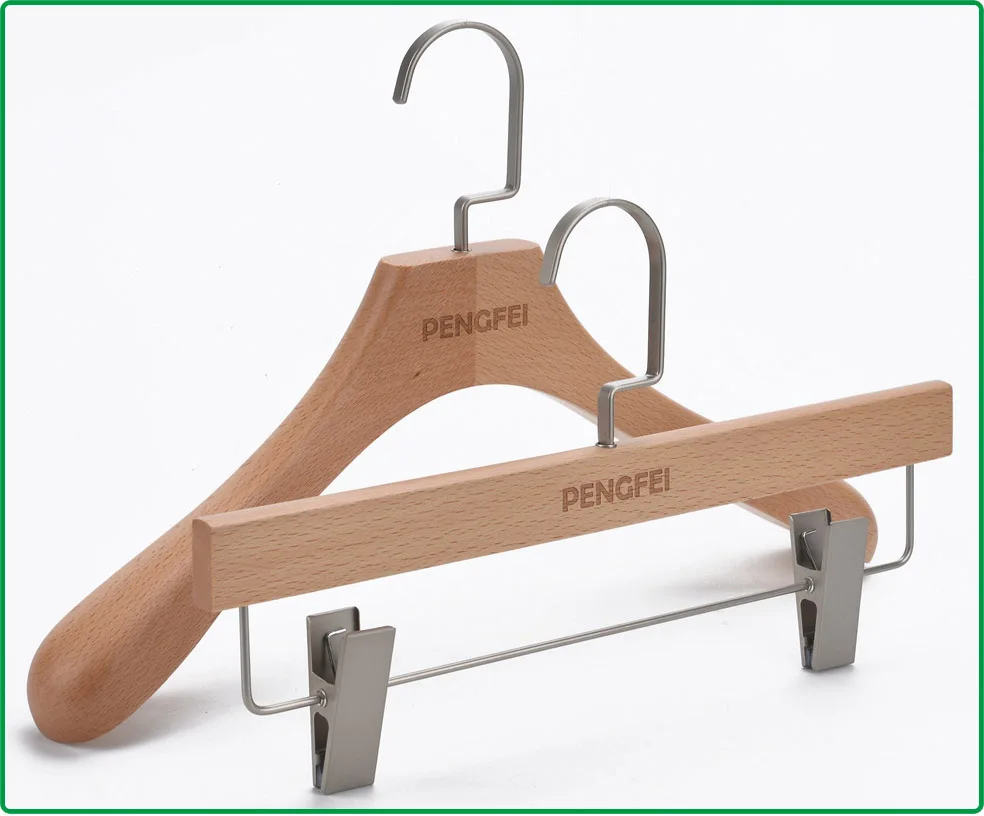 Beech wooden clothes pants hanger with clips skirts hanger for display