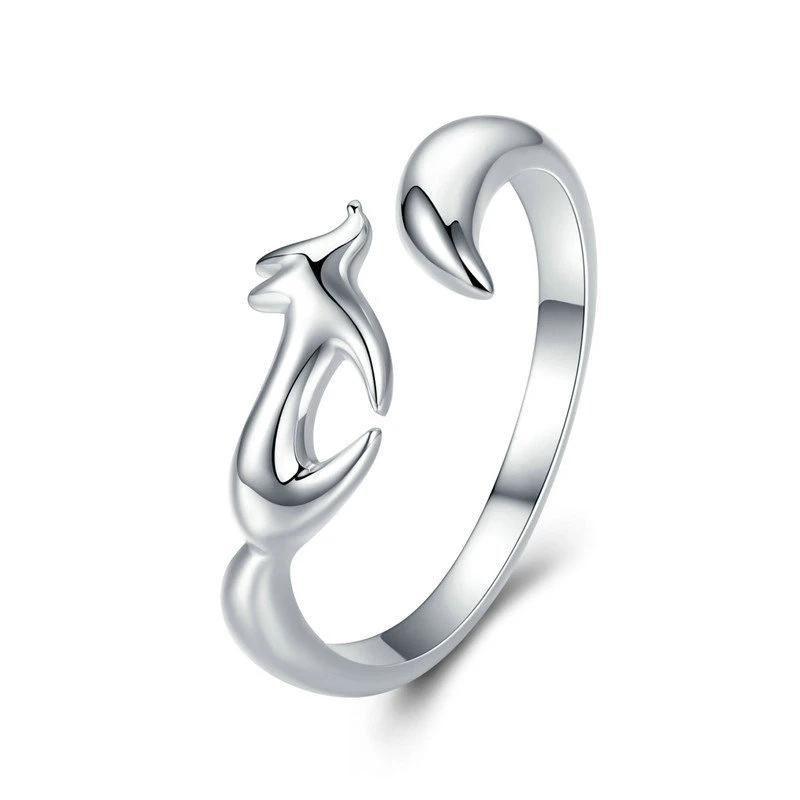 women initial rings little cute animal open design sterling silver 925 adjustable women fox ring