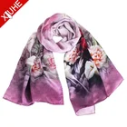 custom printed 100% silk purple flower pattern lady Long neck Scarf