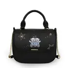 Fashion constellation printing women bag black PU leather handbag
