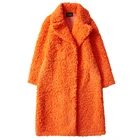 Women's fur coat colored wool long and wide coat