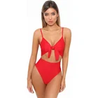 One-piece pure color triangular nylon bikini with bow on the chest gril swimwear monokini one piece swimsuits