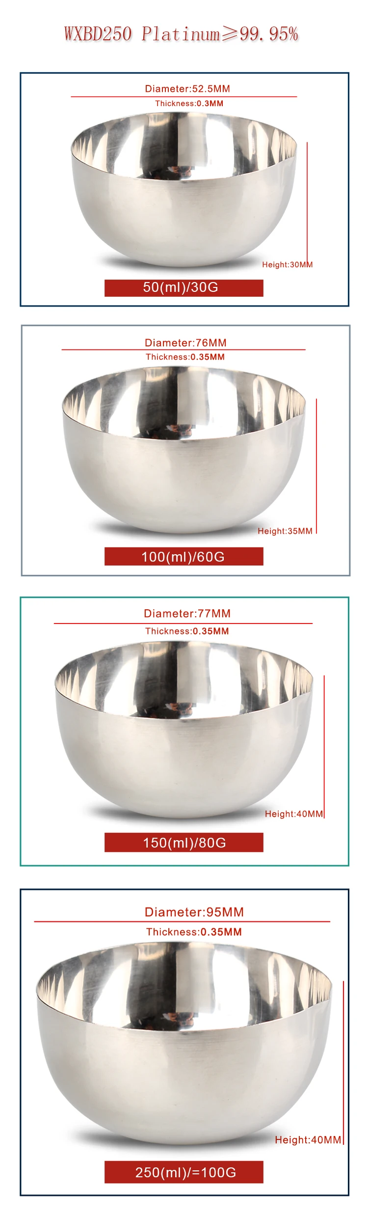 95% high purity platinum evaporating dish