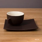 240ml High quality matte brown and white cappuccino lover custom printed reusable ceramic coffee tea cup and saucer set