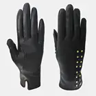 Wholesale New Design Women Genuine Sheepskin Black Tight Leather Gloves With In Stock