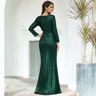 Eco-Friendly A008 Burgundy Sequin Evening Dress Long Sleeve Side Split Sexy Women Dinner Dresses