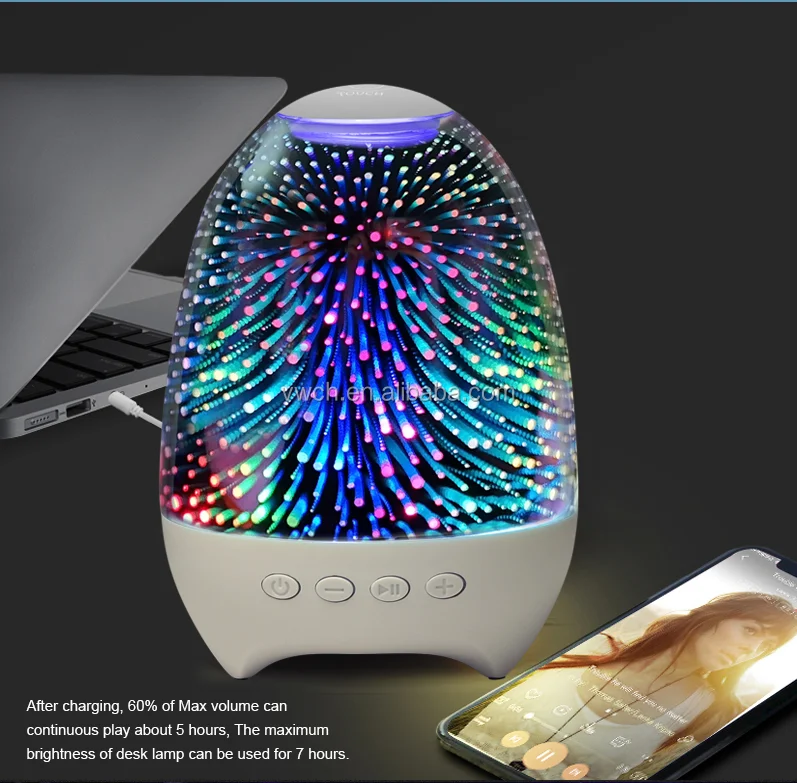 Bluetooth Speaker Portable Smart Touch LED Night Light with 3D Glass Music Player Hands-free with TF Card 7color Charging - ANKUX.COM