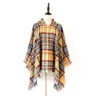 Hooded Stylish Tartan Plaid Blanket Scarf Winter Warm Fuax Pashmina Wrap Shawl for Women Poncho cape