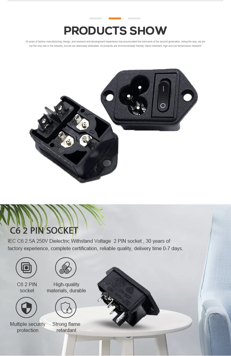 JEC AC JR-307R-01 male Connector Durable medical device Electrical socket with certification