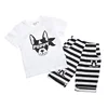 100% Cotton Short Sleeve Cute Animal Puppy Printing Striped Kids Summer Clothes Shorts Summer Boy Set Wholesale Kids Clothes