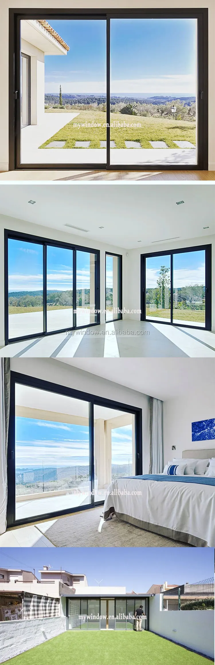最新设计双釉法国铝框玻璃窗滑动与便宜的价格