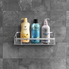 No drilling shower Organizer adhesive wall storage basket bathroom black shower corner shelves