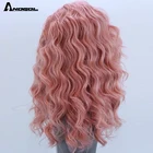 Lace Wig Curly Wigs Anogol Water Wave Rose Pink Synthetic Lace Front Wig Curly Wigs