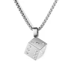 Stainless steel jewelry 14mm dice pendant necklace with white crystal for men