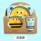 Creative cartoon BOWL SPLIT PLATE SPOON FORK Cup five-piece gift cutlery set, bamboo fiber children cutlery set