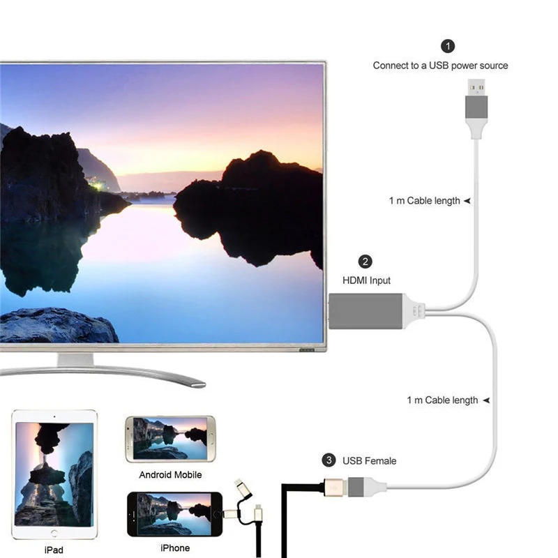 Factory price USB to HDMI Cable with USB Charging 2 meters for iPhone/Android/Type c TO Hdmi - ANKUX.COM
