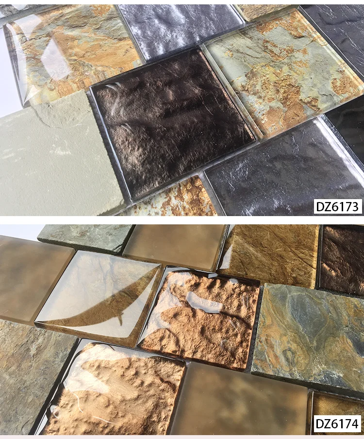 300x300mm TV Background Wall Decoration Rock Stone Effect Glass Mosaic Tiles