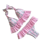 Bikini Swimming Suit For Women Ruffled Top With Swim Printed Bottom Swimwear Pretty Beachwear