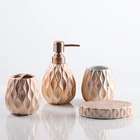Good Quality Rose Gold 4 Piece Porcelain Bathroom Accessories Ceramic Hotel Bathroom Set