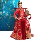 2019 Chinese Red Bridal Gown Peony Embroidery Luxury Summer Dress