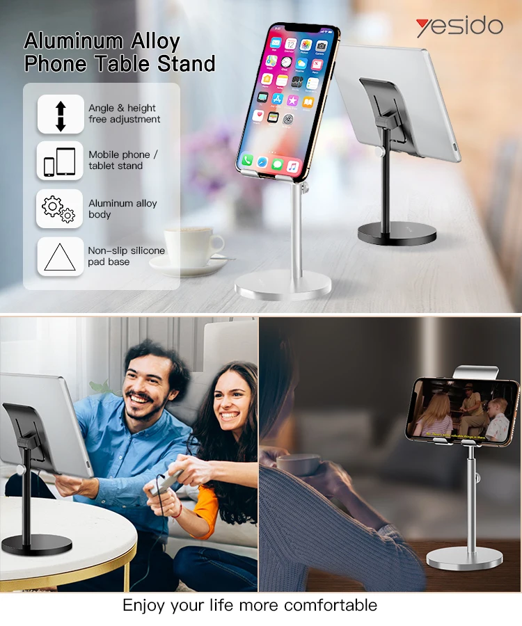 Table Use Cell Phone Stand Holder Angle Height Adjustable Aluminum Alloy Desktop Mobile Phone Tablet Stand