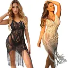 Wholesale perspective lace V-neck Sexy beach dress bikini cover up with long tassel