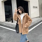 Fashion Double Faced Women Denim Jacket Warm Winter Shearling Women Short Leather Jacket Oversize Fur Teddy Coat