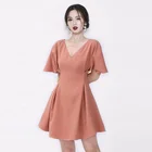 MZ19751 Wholesale High Quality Ladies Solid Party Dress Slim V Neck Sexy Prom Mini Dresses