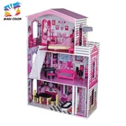 OEM/ODM girls wooden large dolls house with furniture W06A355C