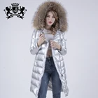 Wholesale ladies silver down coat jacket winter long duck down jacket fur collar removable