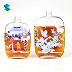350ml 500ml high quality Flat shape decal glass bottle for vodka wine