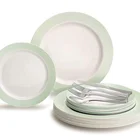 150pcs New Arrival Mint Green Rim Disposable Plastic Dinnerware sets