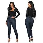 plus size dark blue High waist stretch butt lifting solid color washed denim skinny tight legs pencil jeans pants