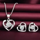 Earrings Heart Heart 925 Silver Necklace Stud Earrings Fine Heart Jewellery Set